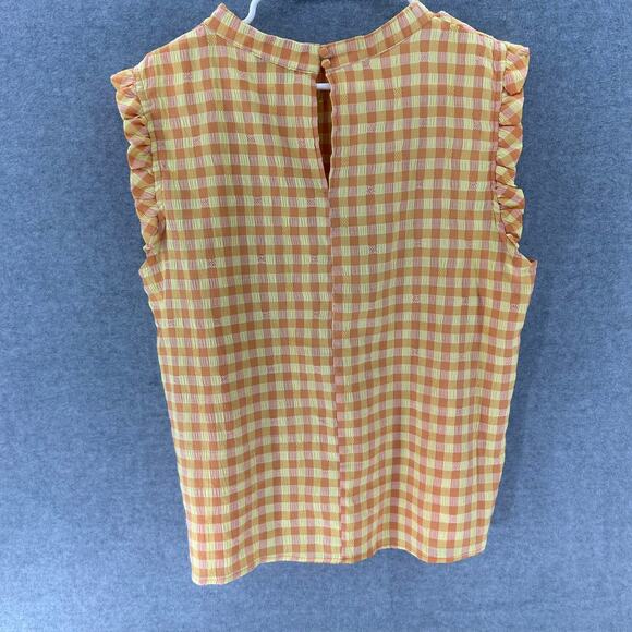 Nanette Lepore XL Orange & Yellow Gingham Spring Summer Top Sleeveless Ruffles - Picture 2 of 9